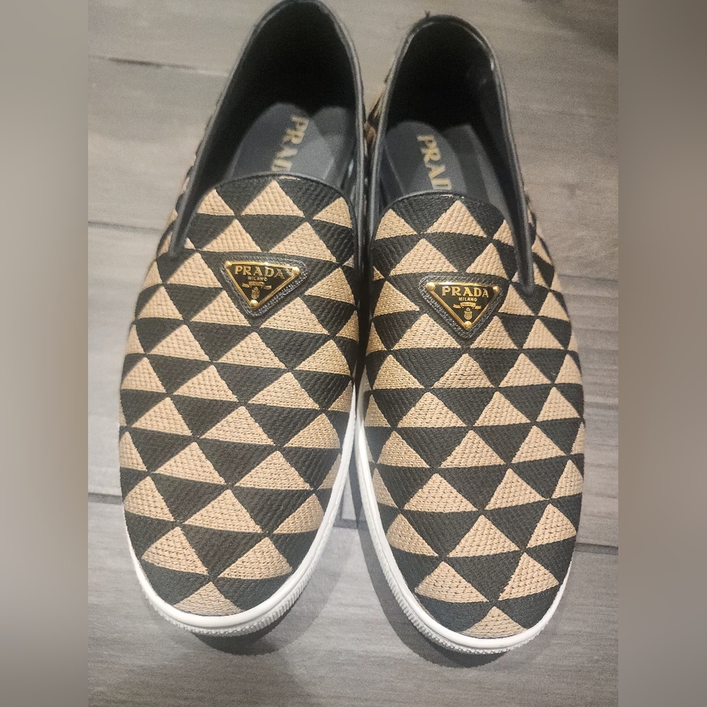 Prada Men's Black and Tan Slip-On Shoes - Picture 2 of 11